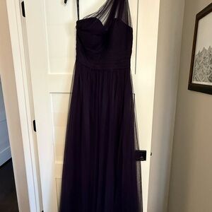 Bill Levkoff One-Shoulder Tulle Gown in Dark Purple